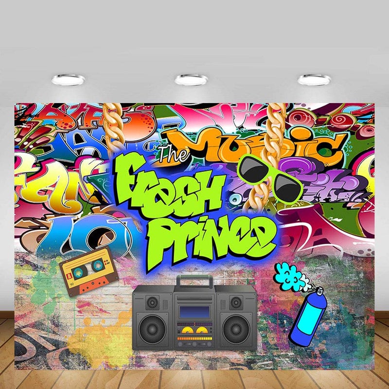 MEHOFOND MEHOFOTO The Fresh Prince Baby Shower Party Decorations Banner Photo Studio Background Graffiti Brick Wall Hip Hop Vintage Disco Neon Boy Birthday Backdrops Props for Photography 7x5ft - Image 2